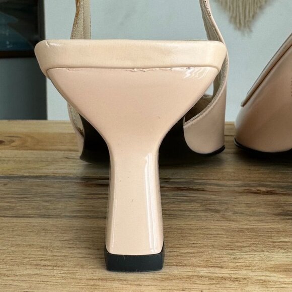 Vintage Via Spiga Box Leather Pink Light Beige Pointy Toe Slingback Kitten Heel - Picture 10 of 14